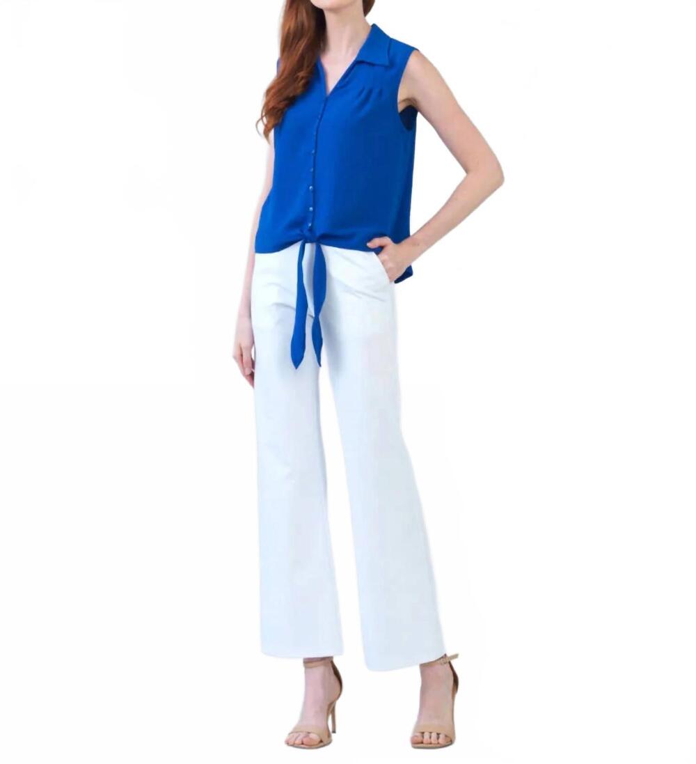 NEW CLARA SUNWOO women's sleeveless button down tie hem top in cobalt